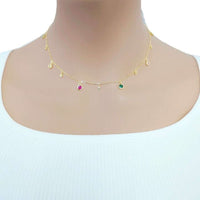 Elegant gold plated cubic zirconia necklace with adjustable clasp and colored drops