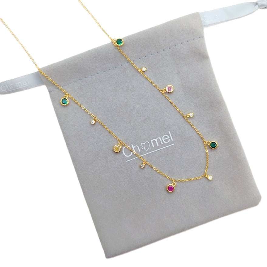 Gold plated cubic zirconia necklace with adjustable clasp and delicate chain