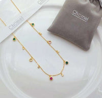 Gold plated cubic zirconia necklace with adjustable spring clasp and sliding ball