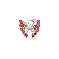 Gold-plated butterfly brooch with cubic zirconia, red stones, and freshwater pearls