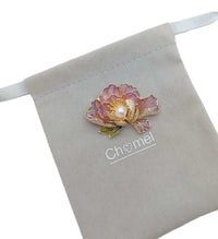 Gold plated Flower Freshwater Pearl Brooch with lilac enamel petals, cubic zirconia stones, and 7mm button pearl