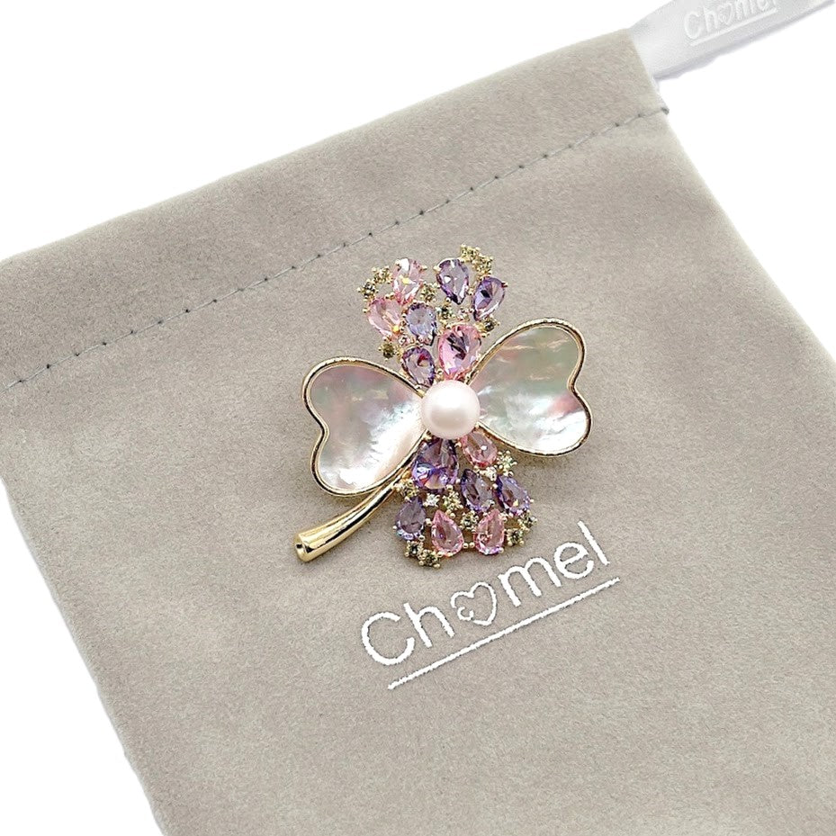 Clover Mother Of Pearl & Freshwater Pearl Brooch