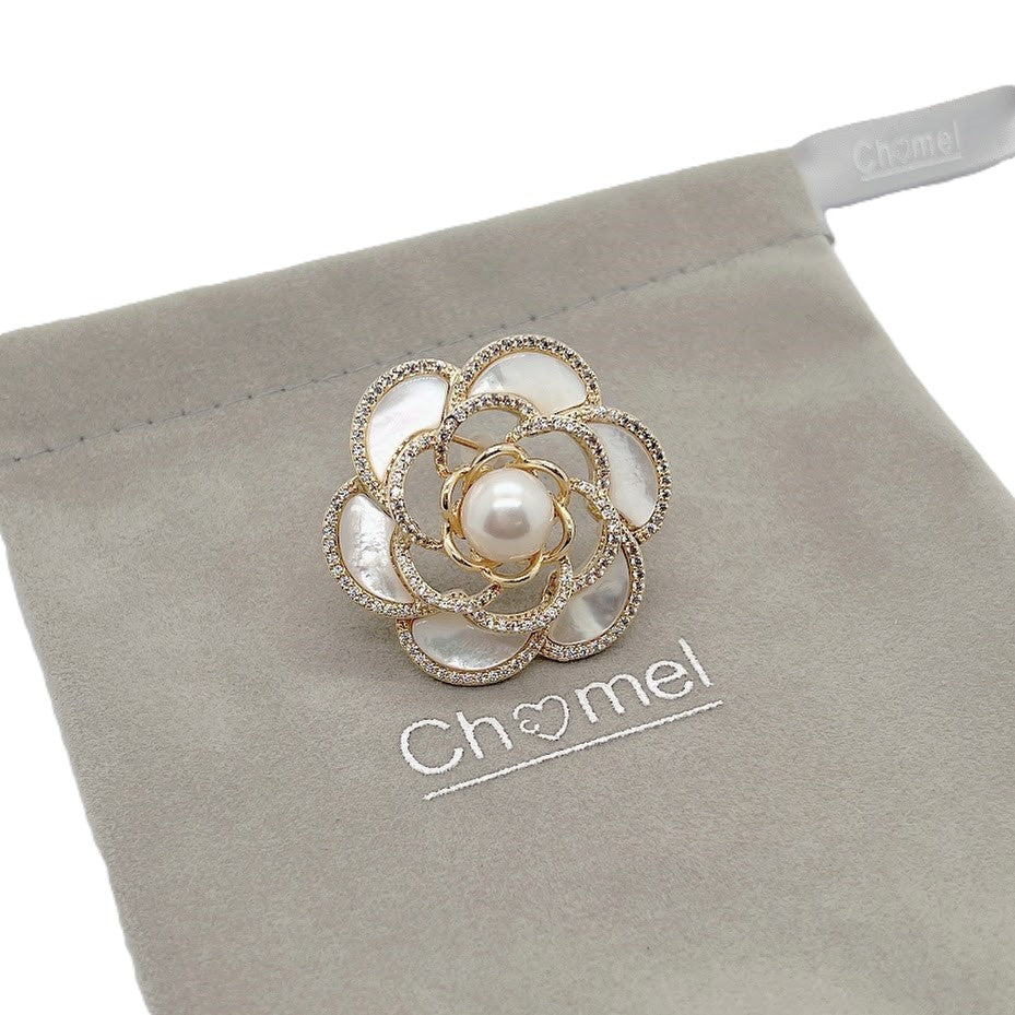 Flower Mother Of Pearl & Freshwater Pearl Brooch