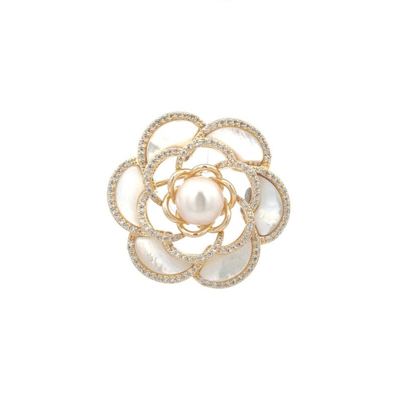 Flower Mother Of Pearl & Freshwater Pearl Brooch