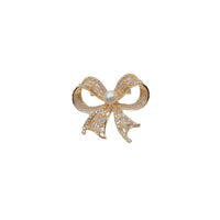 Gold plated ribbon freshwater pearl brooch with cubic zirconia and 7mm button pearl, 4.5cm x 4.4cm size