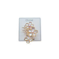 Flower Freshwater Pearl Brooch with white enamel petals, gold-toned outlines, round pearls and sparkling crystal accents.