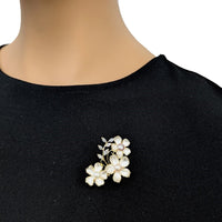 Flower Freshwater Pearl Brooch in gold-tone metal, featuring clustered white flowers with pearl-like centers and sparkling accents.