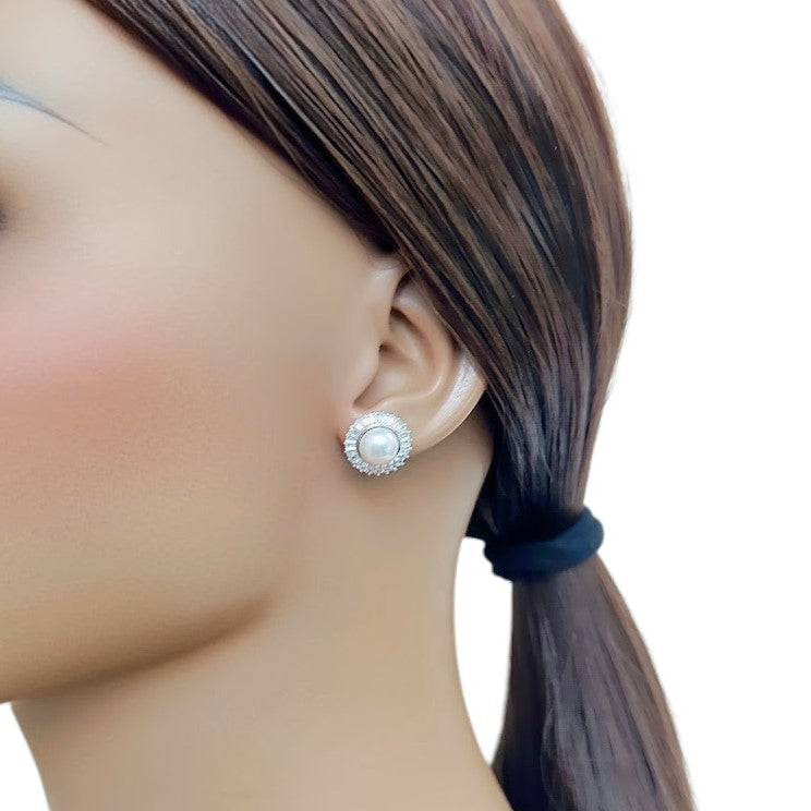 Freshwater Pearl & Cubic Zirconia Earrings