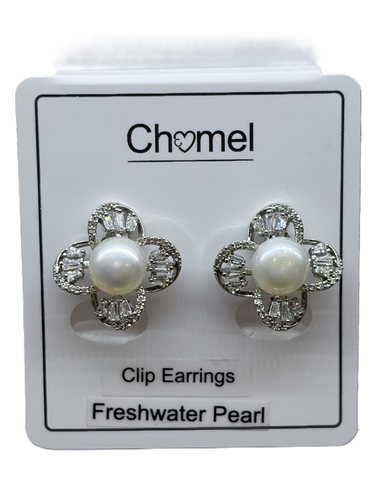 Flower Cubic Zirconia & Freshwater Pearl Clip-on Earrings
