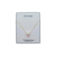 Freshwater Pearl Necklace featuring a single white pearl on a delicate gold-plated chain with an adjustable clasp.