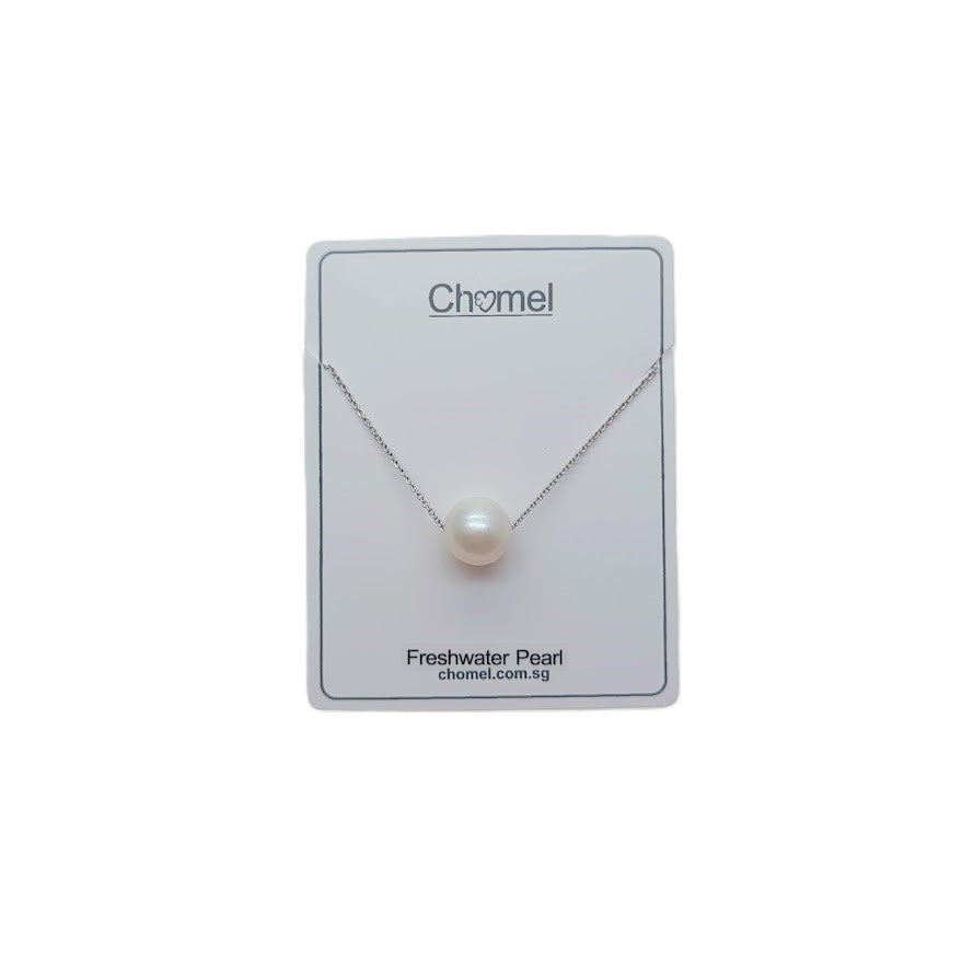 Freshwater Pearl Necklace with a single white freshwater pearl on a delicate silver rhodium plated chain