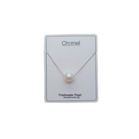 Freshwater Pearl Necklace with a single white freshwater pearl on a delicate silver rhodium plated chain