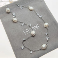Freshwater Pearl Rhodium Chain Necklace - CHOMEL