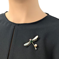 Dragonfly Mother Of Pearl & Freshwater Pearl Brooch - CHOMEL