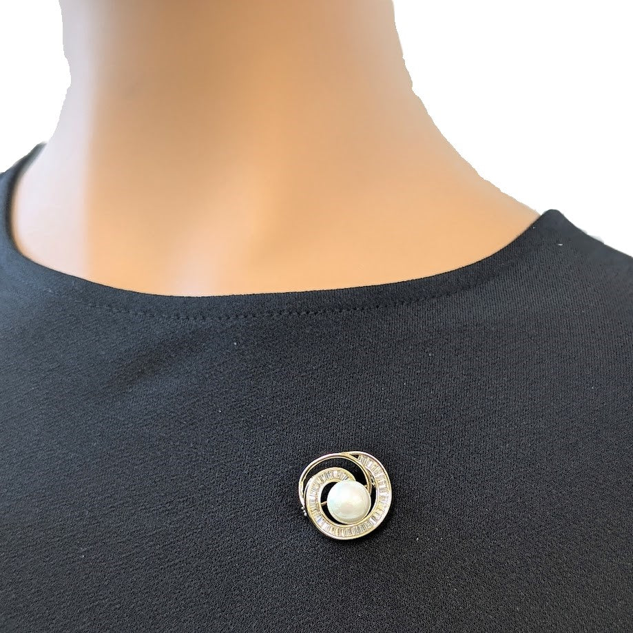 Spiral Simulated Pearl Brooch