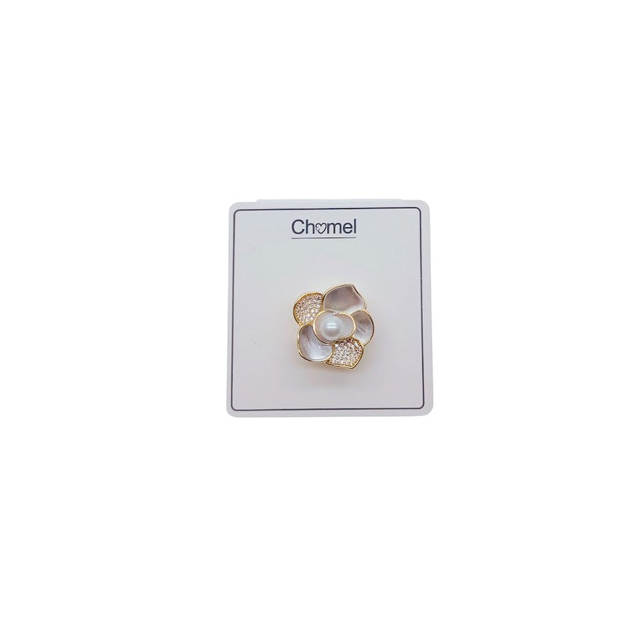 Flower Simulated Pearl and Enamel Brooch