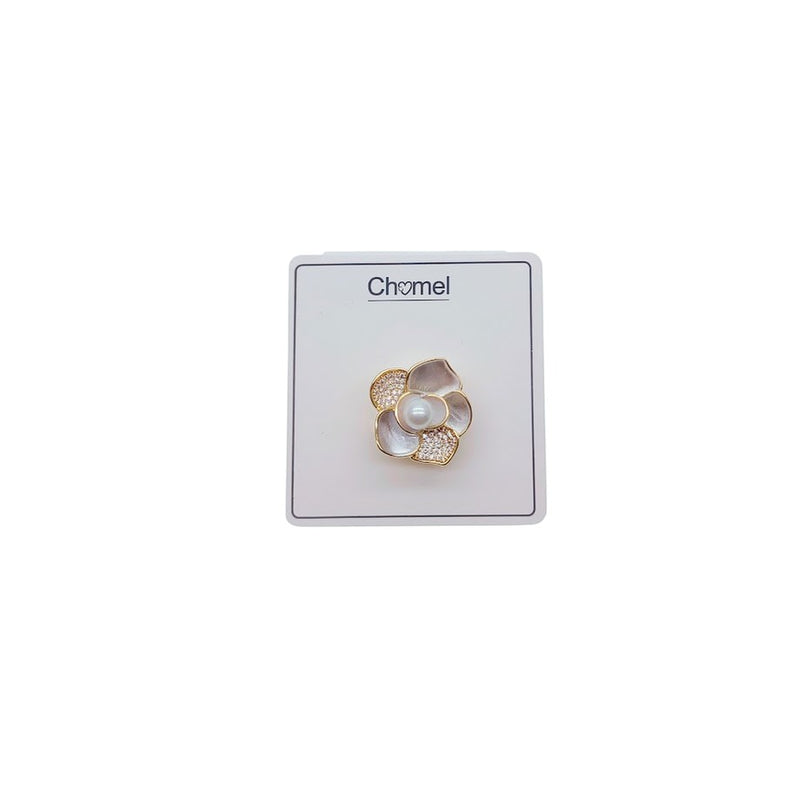 Flower Simulated Pearl and Enamel Brooch