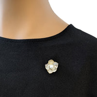 Flower Simulated Pearl and Enamel Brooch