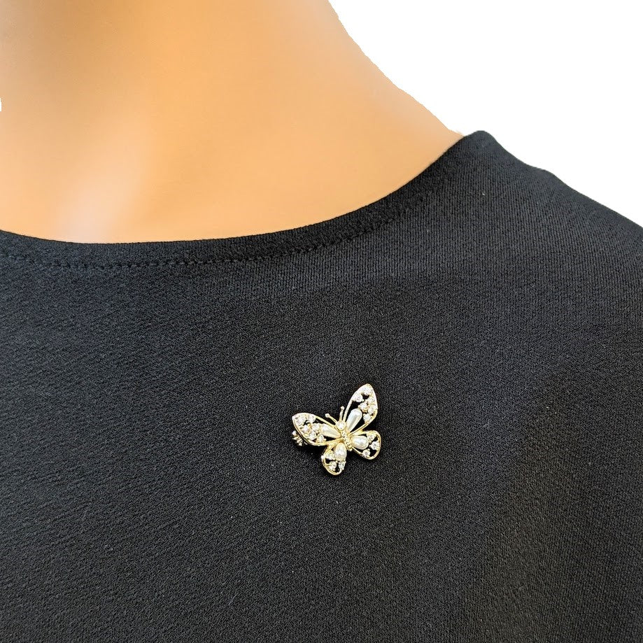 Butterfly Simulated Pearl Brooch