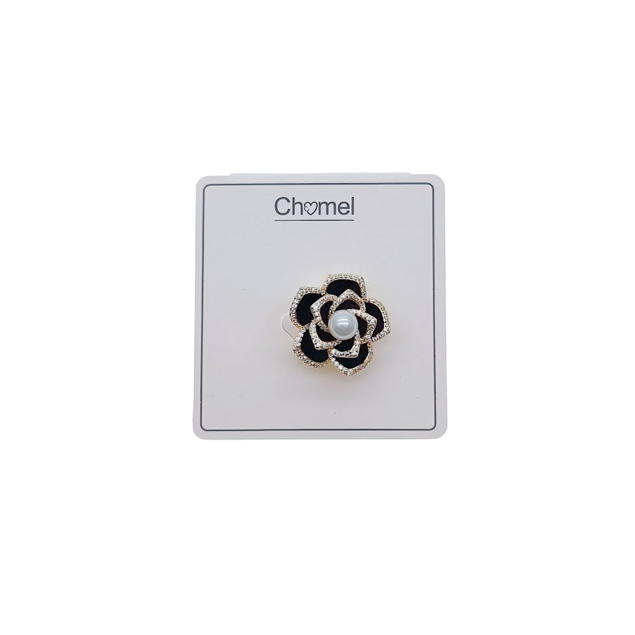 Flower Simulated Pearl and Enamel Brooch
