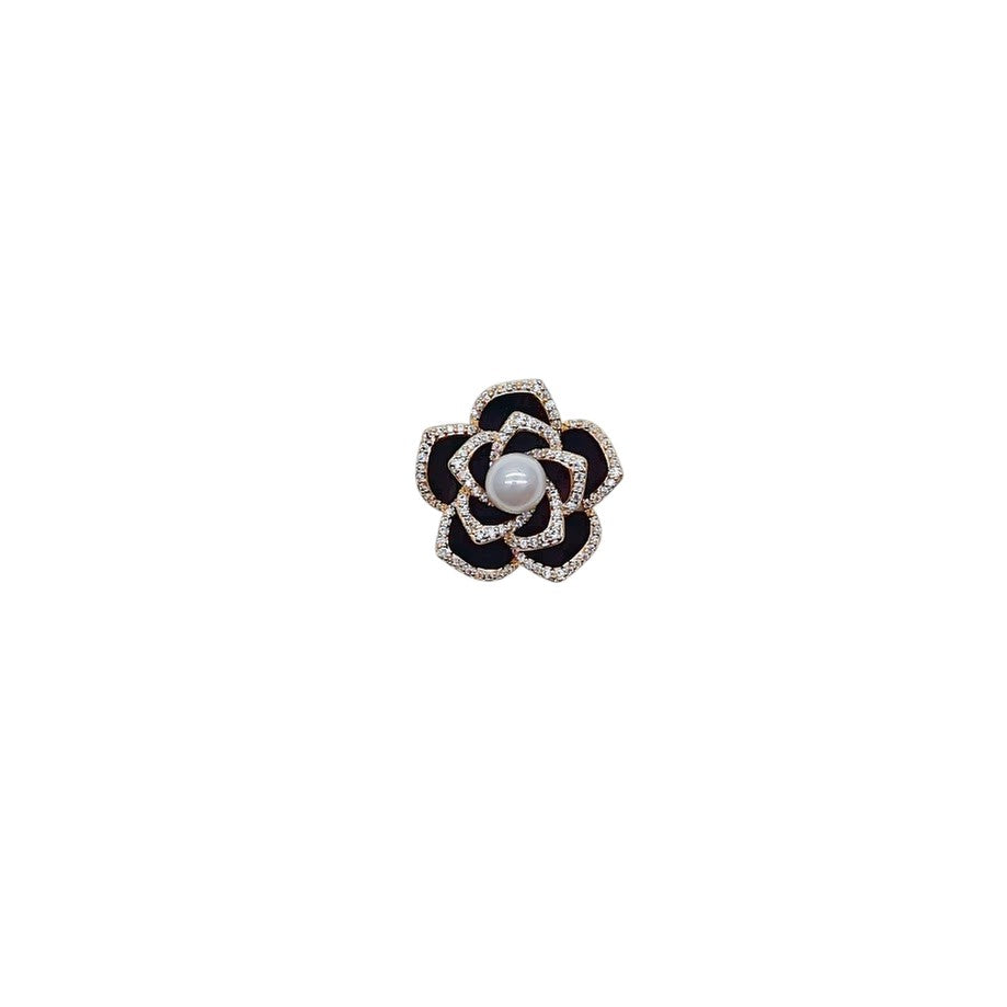 Flower Simulated Pearl and Enamel Brooch - CHOMEL