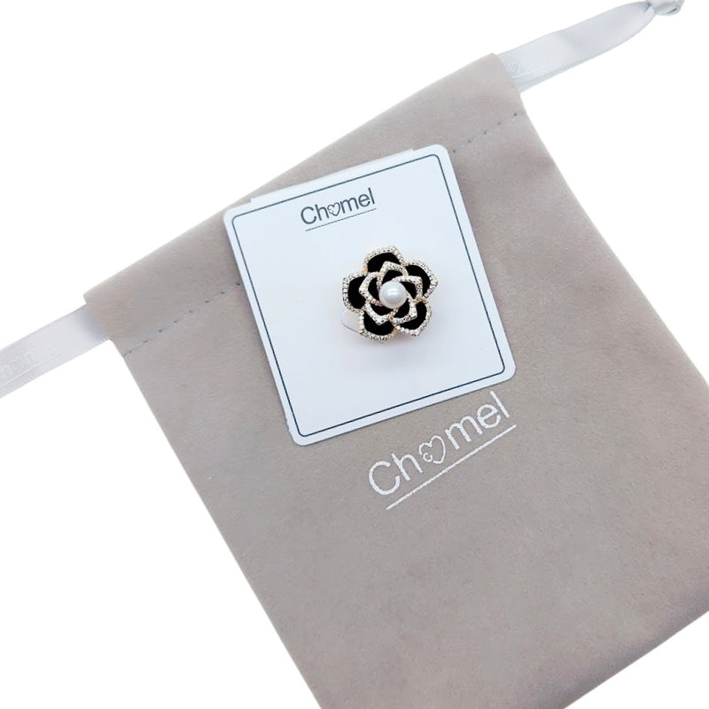 Flower Simulated Pearl and Enamel Brooch