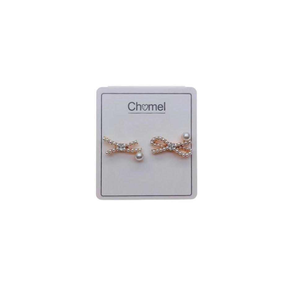 Ribbon Simulated Pearl Stud Earrings - CHOMEL