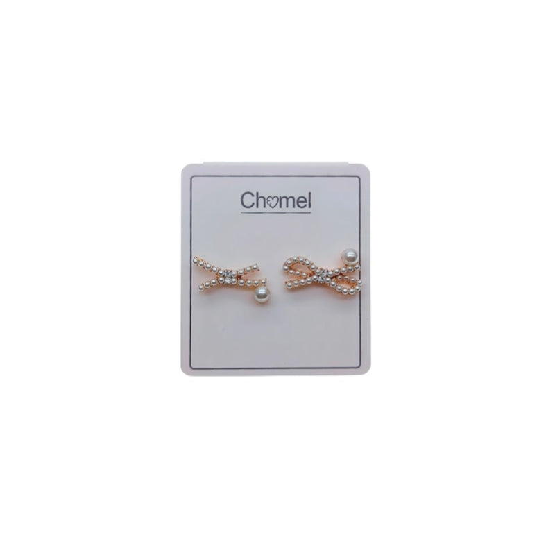 Ribbon Simulated Pearl Stud Earrings - CHOMEL