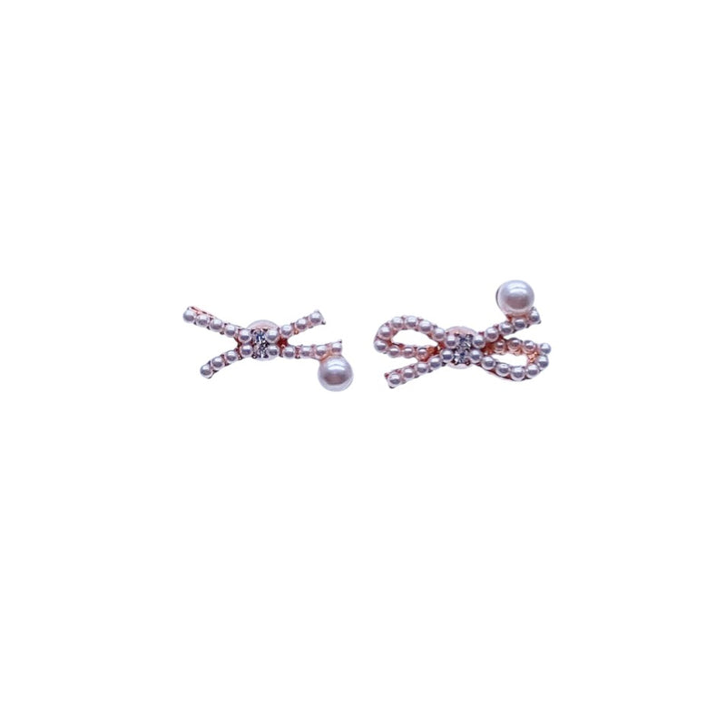 Ribbon Simulated Pearl Stud Earrings - CHOMEL