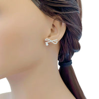 Ribbon Simulated Pearl Stud Earrings - CHOMEL