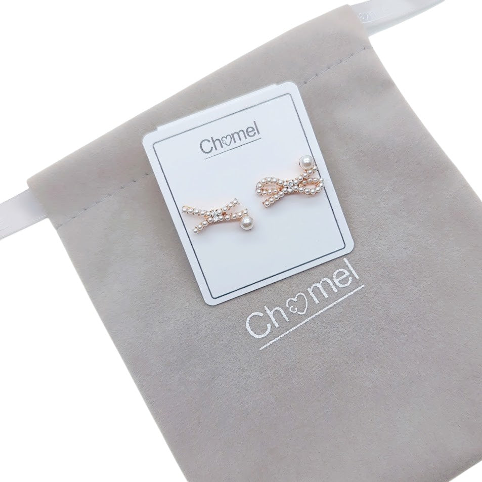 Ribbon Simulated Pearl Stud Earrings - CHOMEL