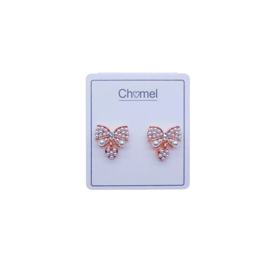 Ribbon Simulated Pearl Stud Earrings - CHOMEL