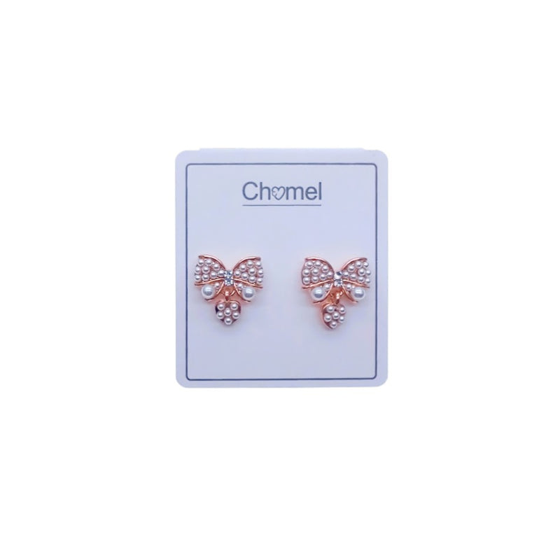 Ribbon Simulated Pearl Stud Earrings - CHOMEL