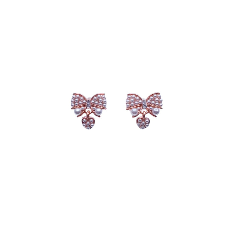 Ribbon Simulated Pearl Stud Earrings - CHOMEL