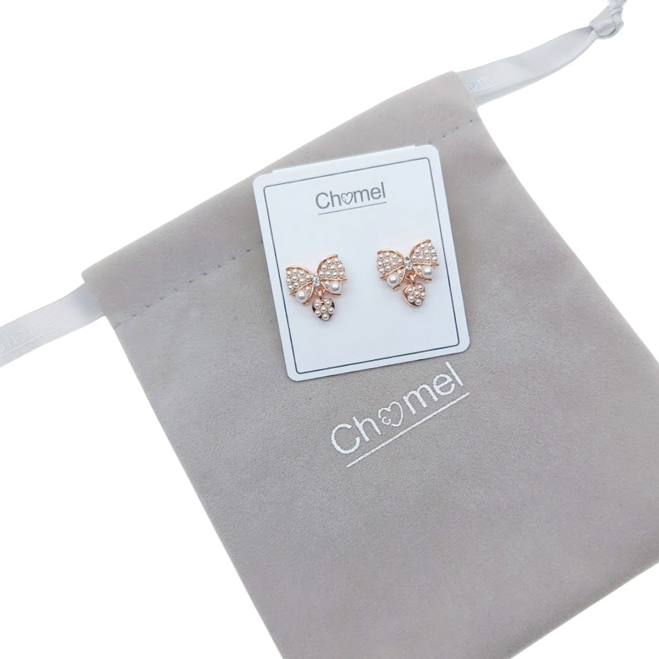 Ribbon Simulated Pearl Stud Earrings - CHOMEL