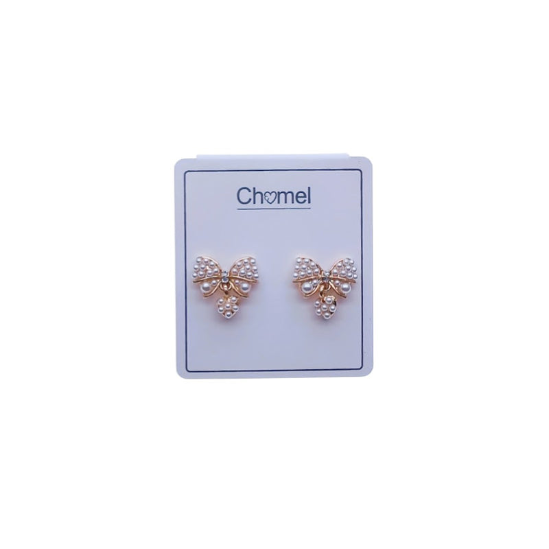 Ribbon Simulated Pearl Stud Earrings - CHOMEL