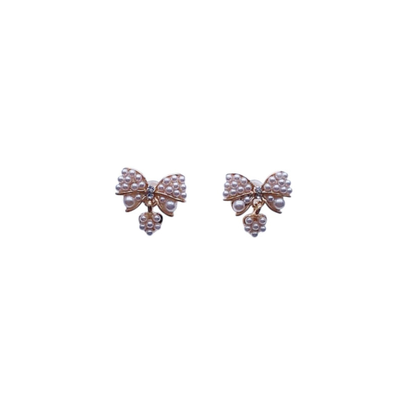 Ribbon Simulated Pearl Stud Earrings - CHOMEL