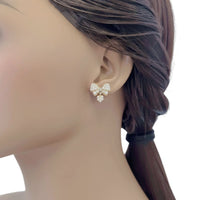 Ribbon Simulated Pearl Stud Earrings - CHOMEL