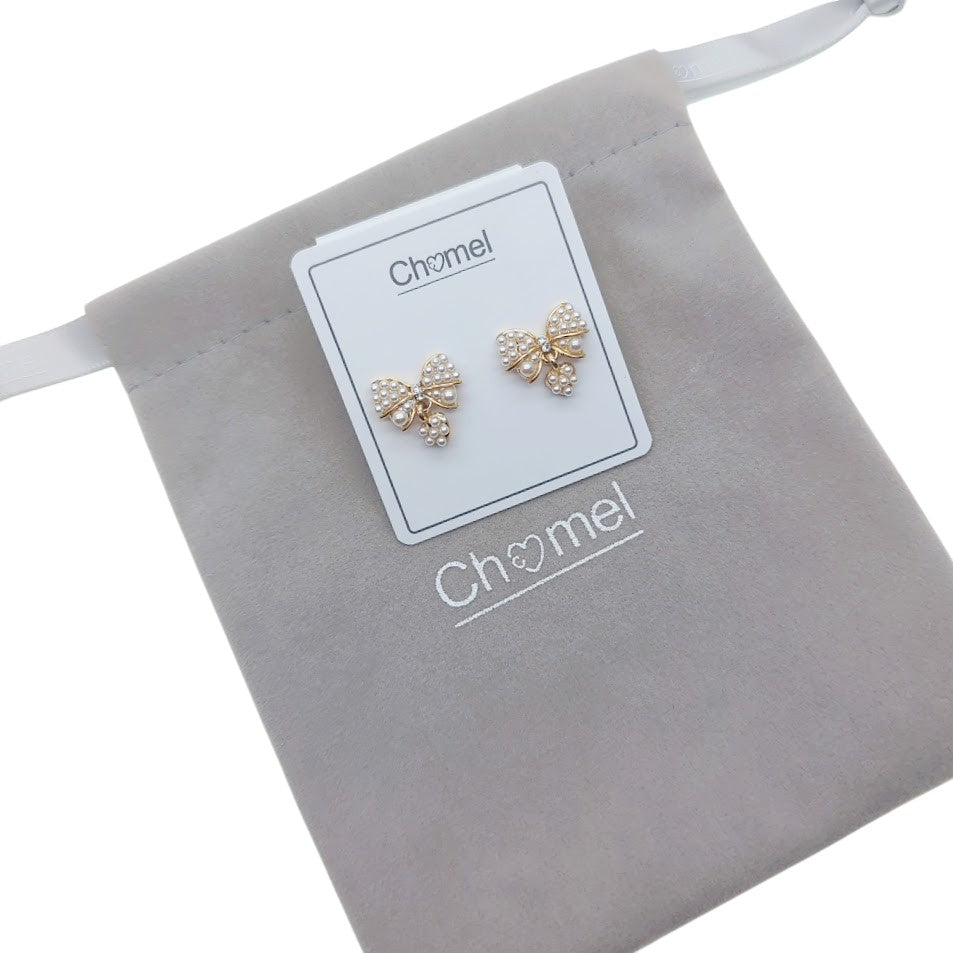 Ribbon Simulated Pearl Stud Earrings - CHOMEL