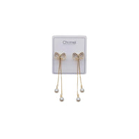 Ribbon Simulated Pearl Stud Earrings - CHOMEL