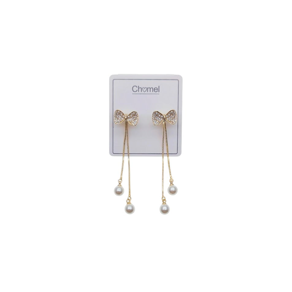 Ribbon Simulated Pearl Stud Earrings - CHOMEL