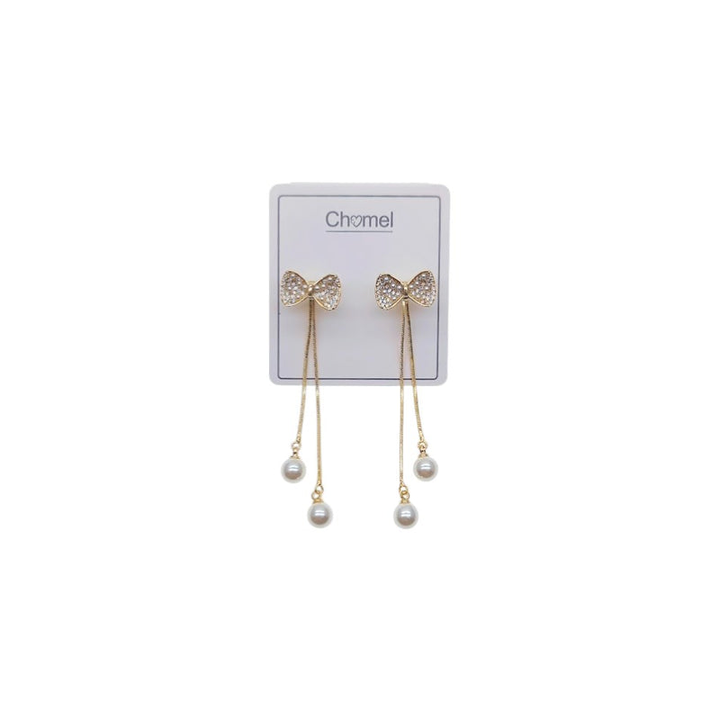 Ribbon Simulated Pearl Stud Earrings - CHOMEL