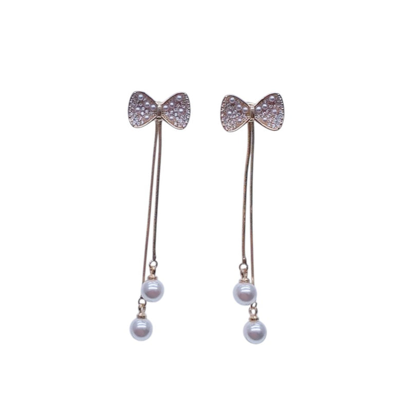 Ribbon Simulated Pearl Stud Earrings - CHOMEL