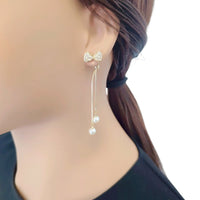 Ribbon Simulated Pearl Stud Earrings - CHOMEL
