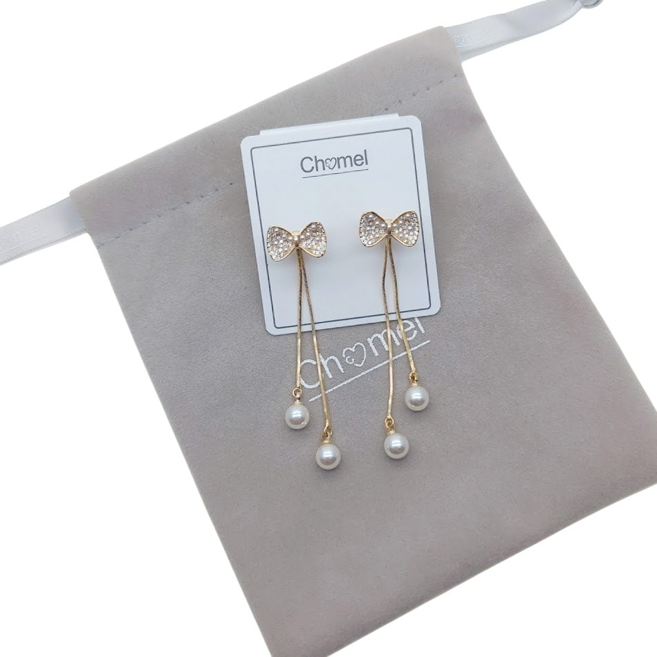 Ribbon Simulated Pearl Stud Earrings - CHOMEL
