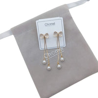 Ribbon Simulated Pearl Stud Earrings - CHOMEL