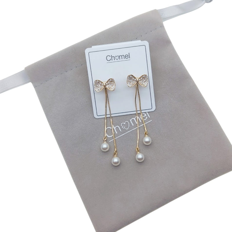 Ribbon Simulated Pearl Stud Earrings - CHOMEL