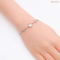 Cubic Zirconia Tennis Bracelet with a silver-toned chain, square center stone and sparkling floral accents