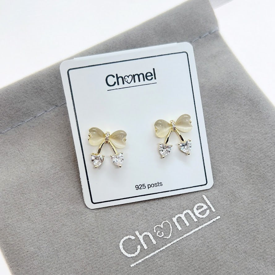 Ribbon Simulated Moonstone Earrings - CHOMEL