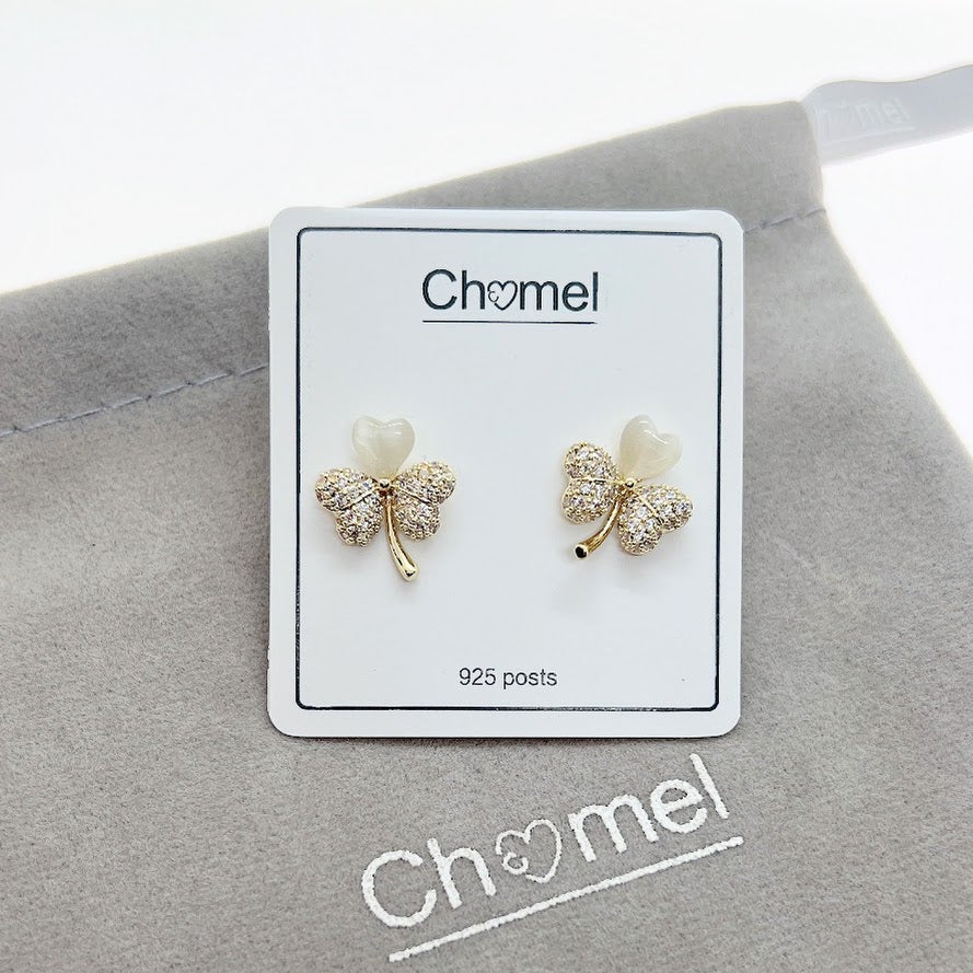 Clover Hearts Simulated Moonstone Earrings - CHOMEL